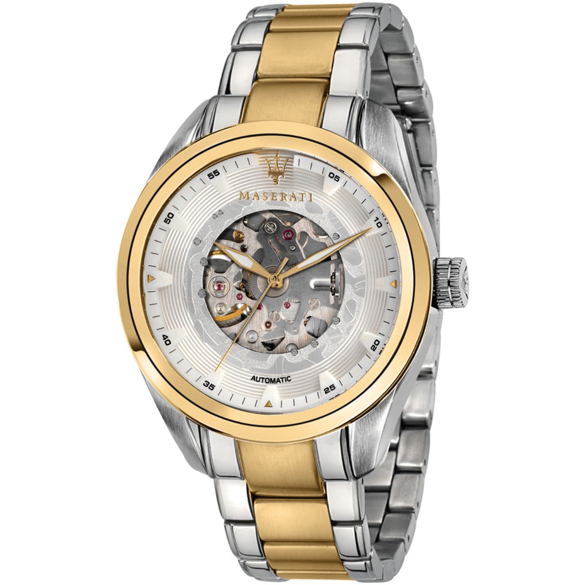 Maserati Traguardo R8823112003 45mm Men’s Automatic Watch – White Dial & Two-Tone Link Bracelet