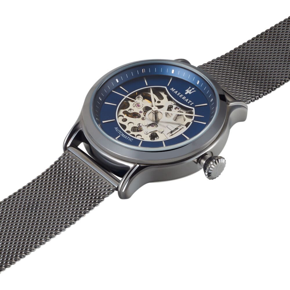 Maserati Epoca R8823118006 42mm Men’s Automatic Watch – Blue Dial & Gunmetal Gray Mesh Strap