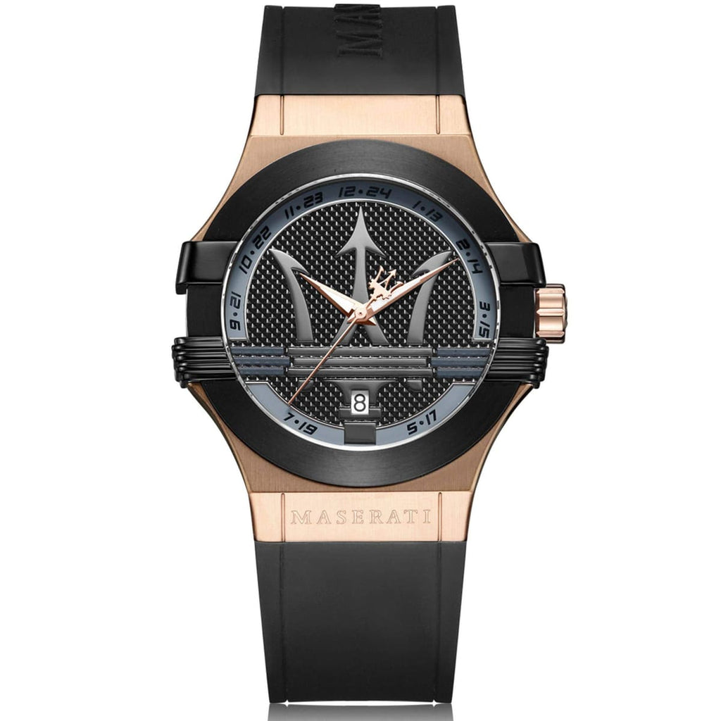 Maserati Potenza R8851108002 42mm Men’s Quartz Watch – Black Textured Dial & Black Rubber Strap