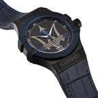 Maserati Potenza R8851108007 42mm Men’s Quartz Watch – Black Dial & Blue Alligator-Pattern Leather Strap