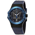 Maserati Potenza R8851108007 42mm Men’s Quartz Watch – Black Dial & Blue Alligator-Pattern Leather Strap