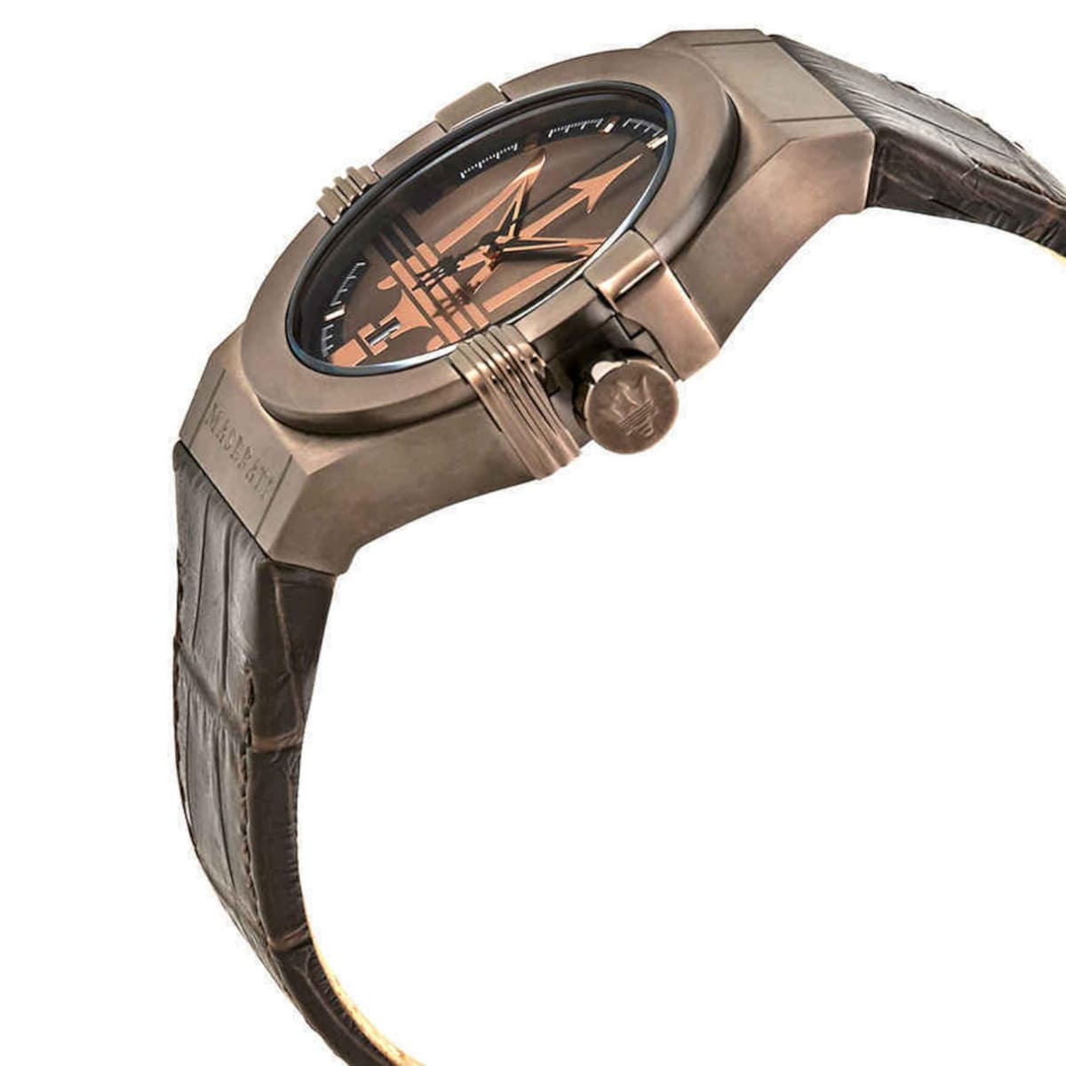 Maserati Potenza R8851108011 42mm Men’s Quartz Watch – Brown Sunray Dial & Brown Alligator-Pattern Leather Strap