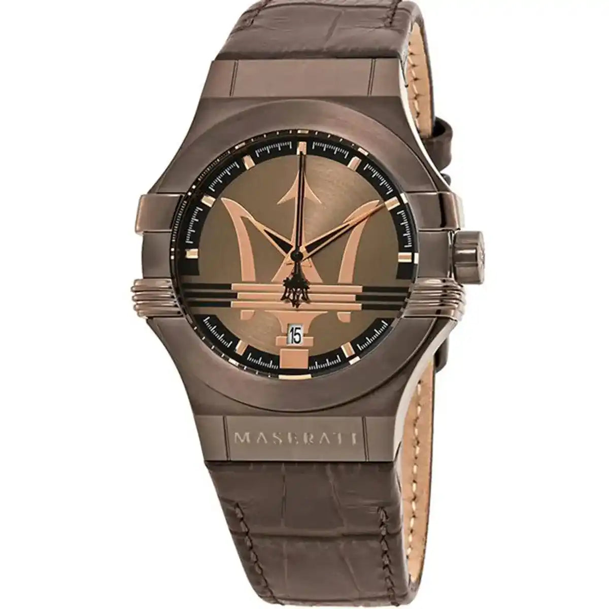 Maserati Potenza R8851108011 42mm Men’s Quartz Watch – Brown Sunray Dial & Brown Alligator-Pattern Leather Strap