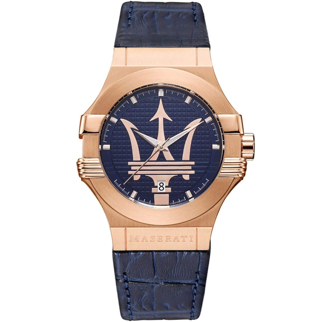 Maserati Potenza R8851108027 42mm Men’s Quartz Watch – Blue Textured Dial & Blue Alligator-Pattern Leather Strap