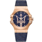 Maserati Potenza R8851108027 42mm Men’s Quartz Watch – Blue Textured Dial & Blue Alligator-Pattern Leather Strap