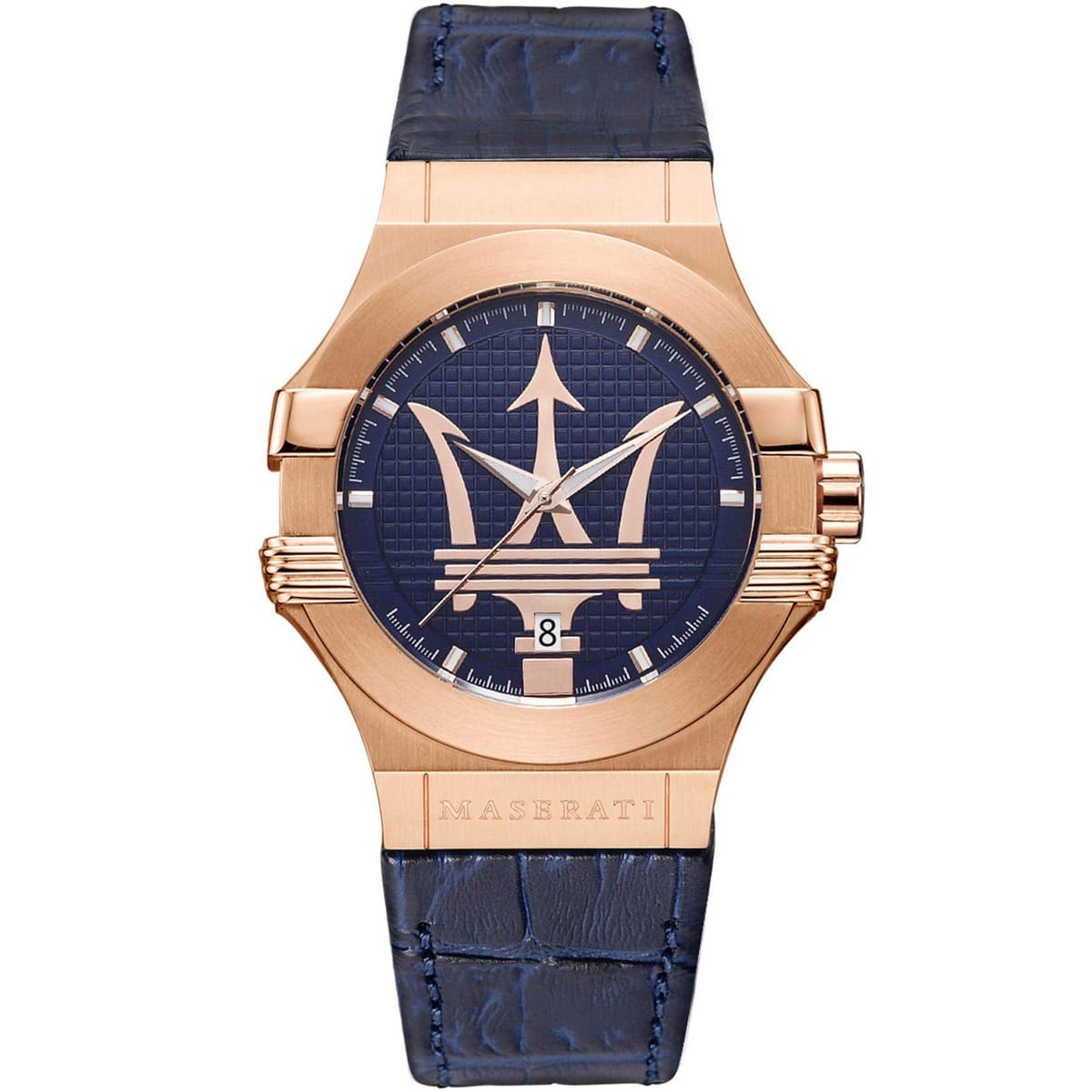 Maserati Potenza R8851108027 42mm Men’s Quartz Watch – Blue Textured Dial & Blue Alligator-Pattern Leather Strap