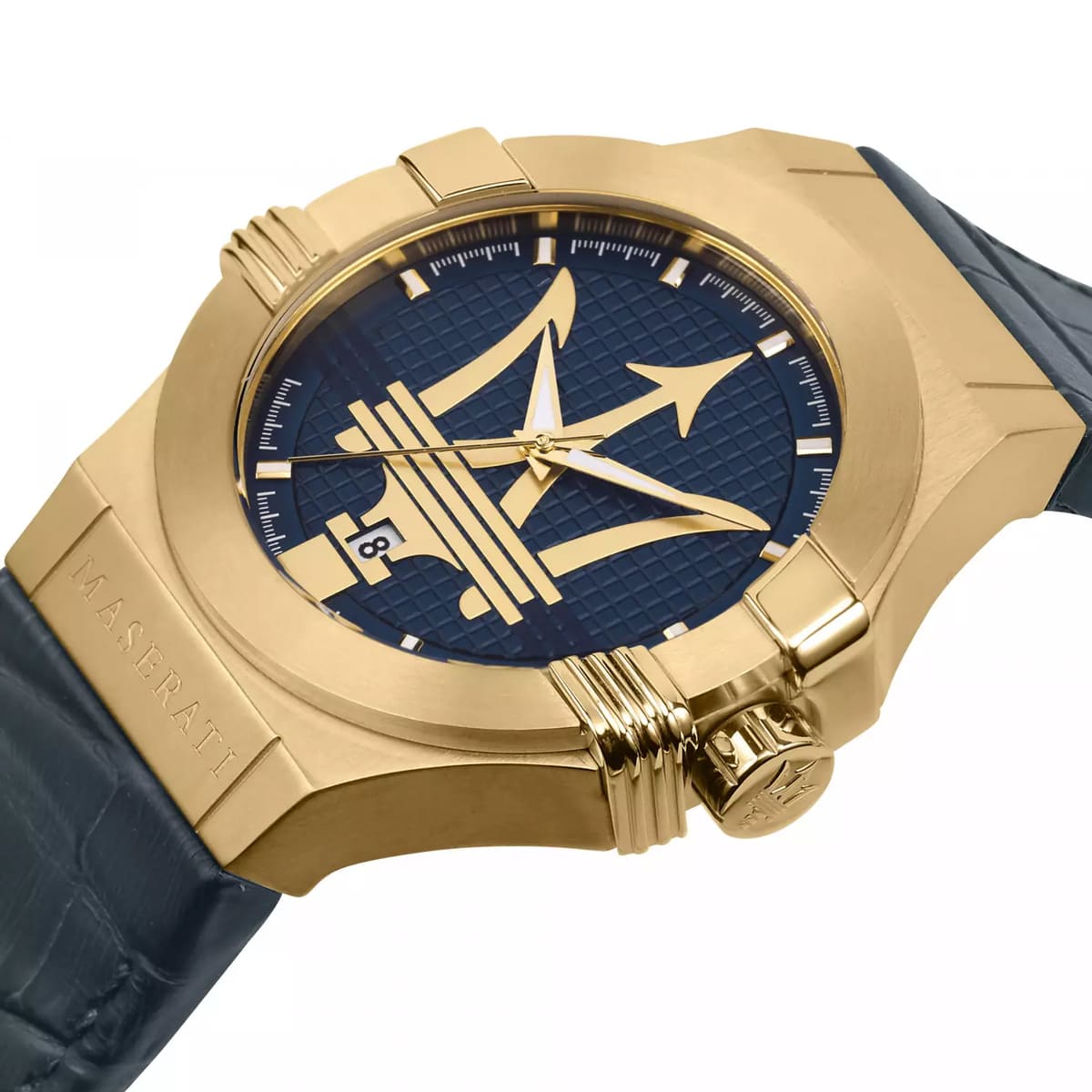 Maserati Potenza R8851108035 42mm Men’s Quartz Watch – Blue Waffle Dial & Blue Alligator-Pattern Leather Strap