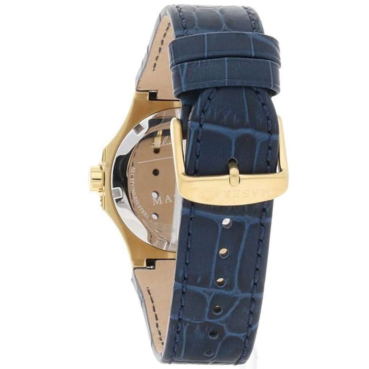 Maserati Potenza R8851108035 42mm Men’s Quartz Watch – Blue Waffle Dial & Blue Alligator-Pattern Leather Strap