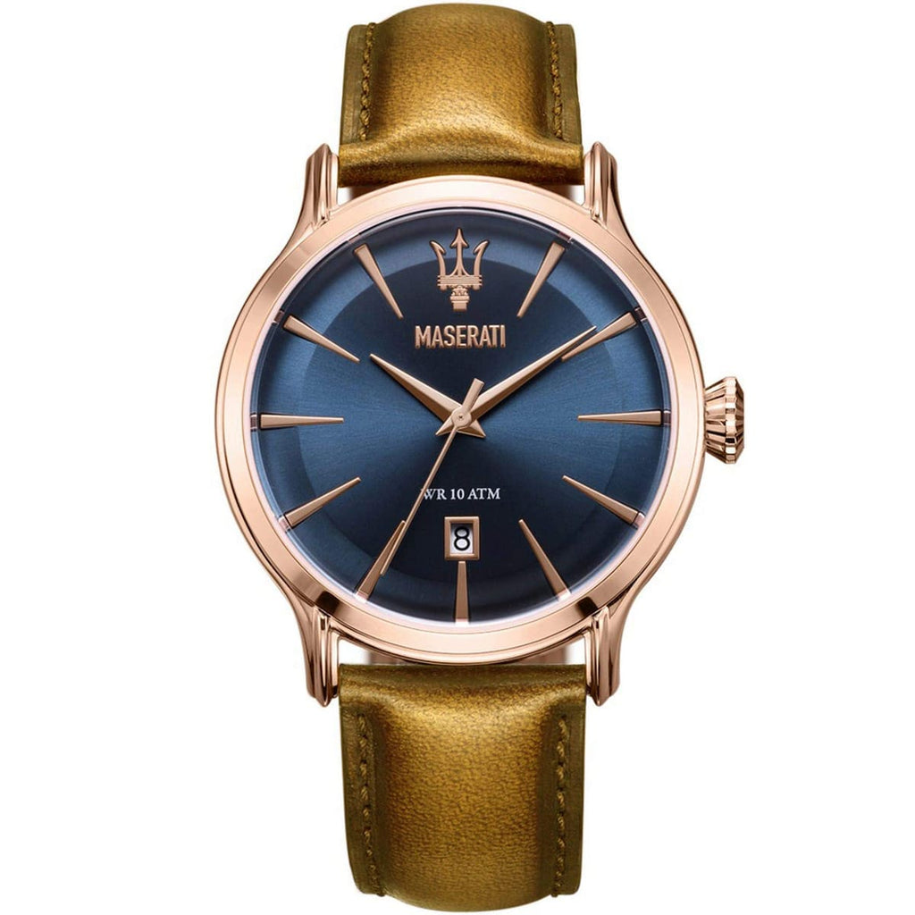 Maserati Epoca R8851118001 42mm Men’s Quartz Watch – Blue Sunray Dial & Brown Genuine Leather Strap