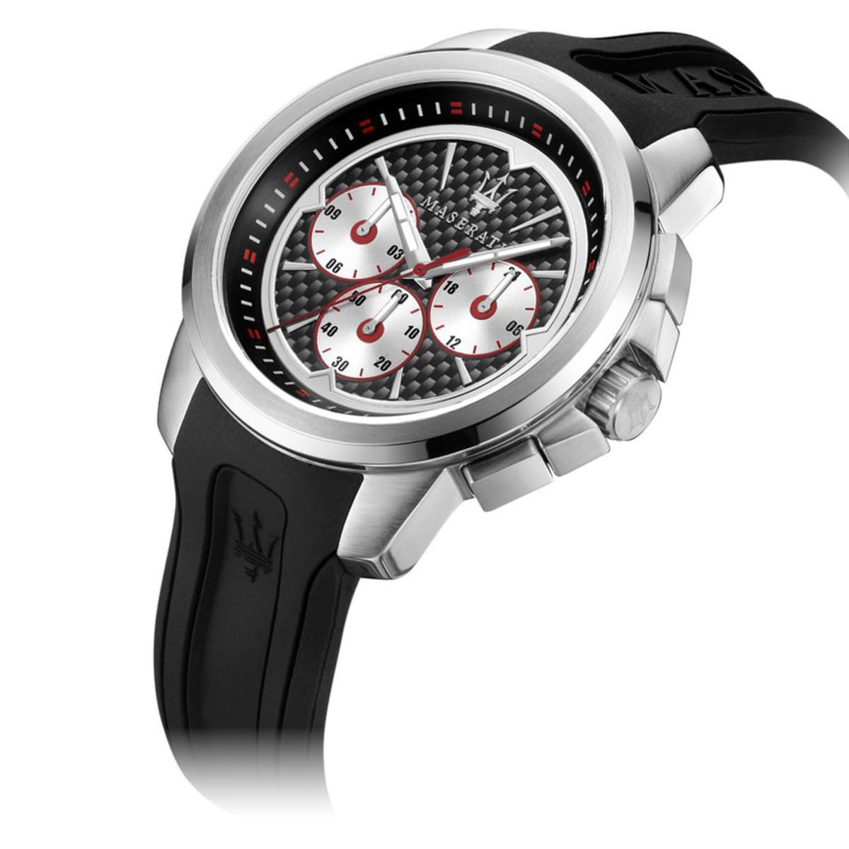 Maserati Sfida R8851123001 44mm Men’s Chronograph Watch – Carbon Fiber Dial & Black Rubber Strap