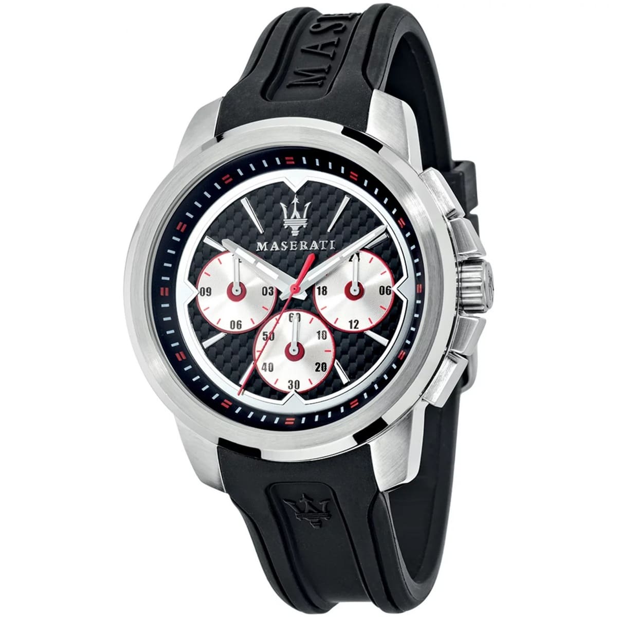 Maserati Sfida R8851123001 44mm Men’s Chronograph Watch – Carbon Fiber Dial & Black Rubber Strap