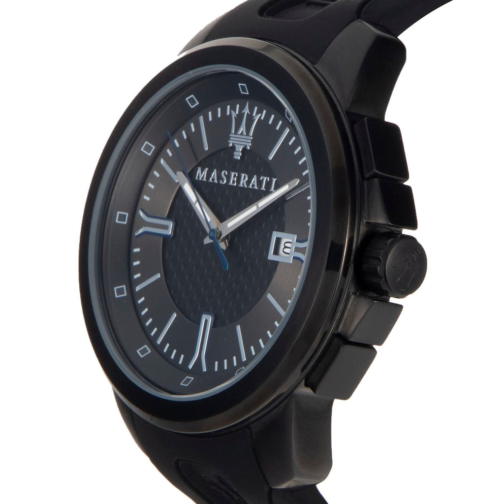 Maserati Sfida R8851123004 44mm Men’s Quartz Watch – Black Dial & Black Rubber Strap