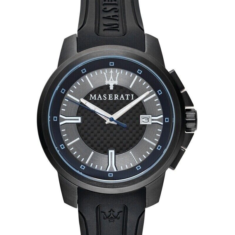 Maserati Sfida R8851123004 44mm Men’s Quartz Watch – Black Dial & Black Rubber Strap