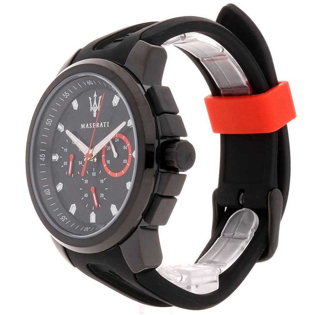 Maserati Sfida R8851123007 44mm Men’s Chronograph Watch – Carbon Fiber Dial & Black Rubber Strap