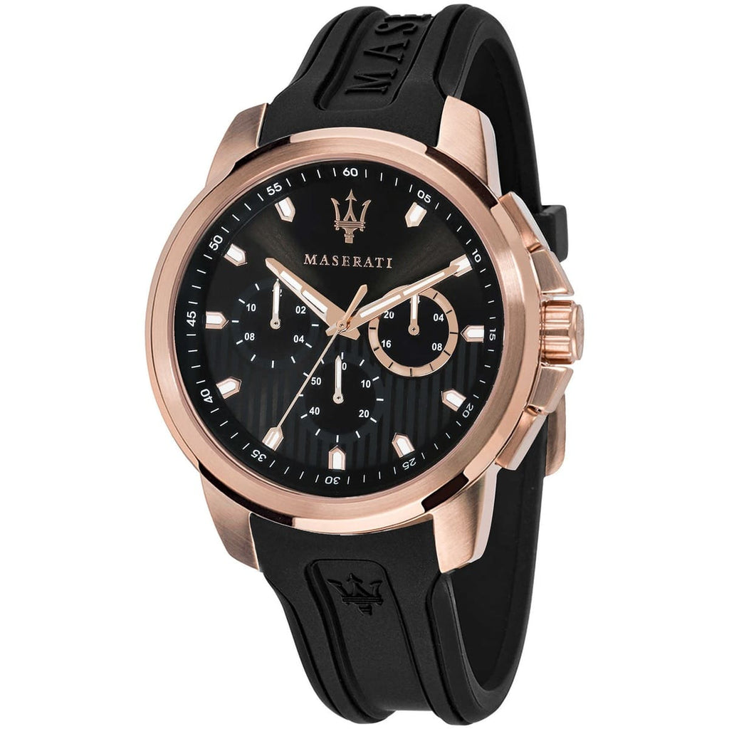 Maserati Sfida R8851123008 44mm Men’s Chronograph Watch – Black Striped Dial & Black Rubber Strap