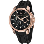 Maserati Sfida R8851123008 44mm Men’s Chronograph Watch – Black Striped Dial & Black Rubber Strap