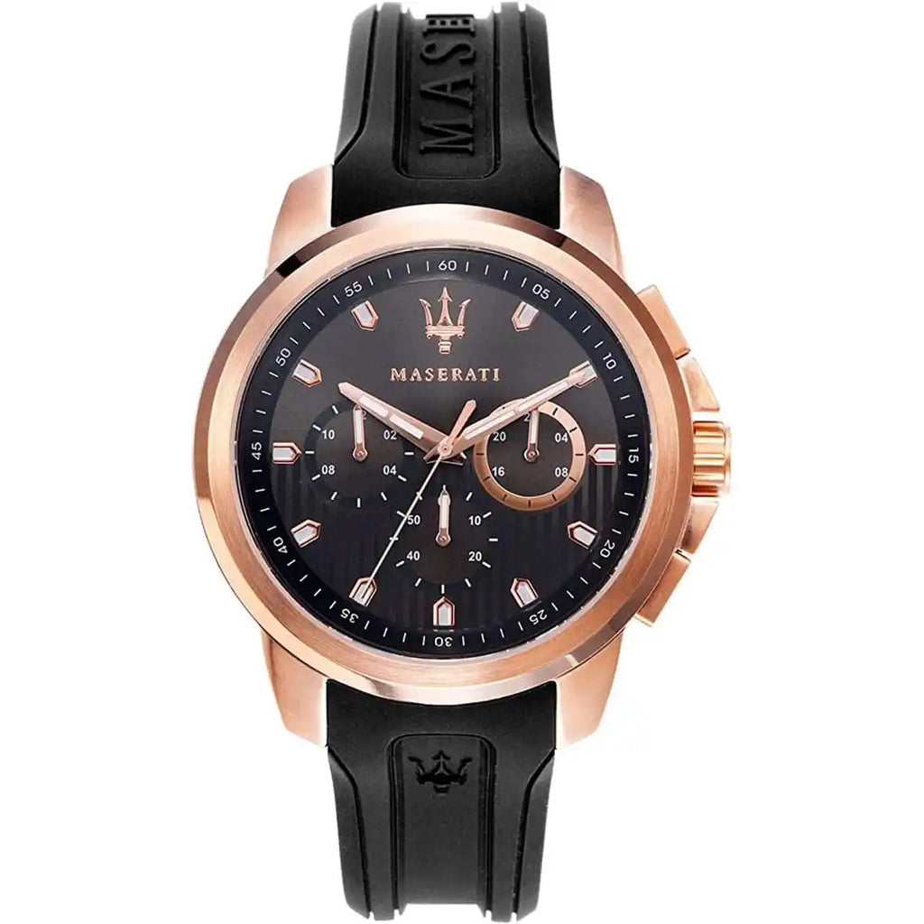 Maserati Sfida R8851123008 44mm Men’s Chronograph Watch – Black Striped Dial & Black Rubber Strap
