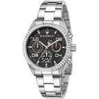 Maserati Competizione R8853100012 43mm Men’s Quartz Watch – Black Carbon Fiber Multi-Function Dial & Silver-Tone Link Bracelet