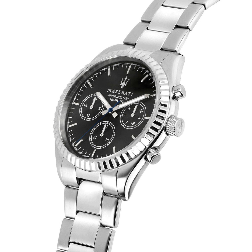 Maserati Competizione R8853100023 43mm Men’s Quartz Watch – Black Multi-Function Dial & Silver-Tone Link Bracelet