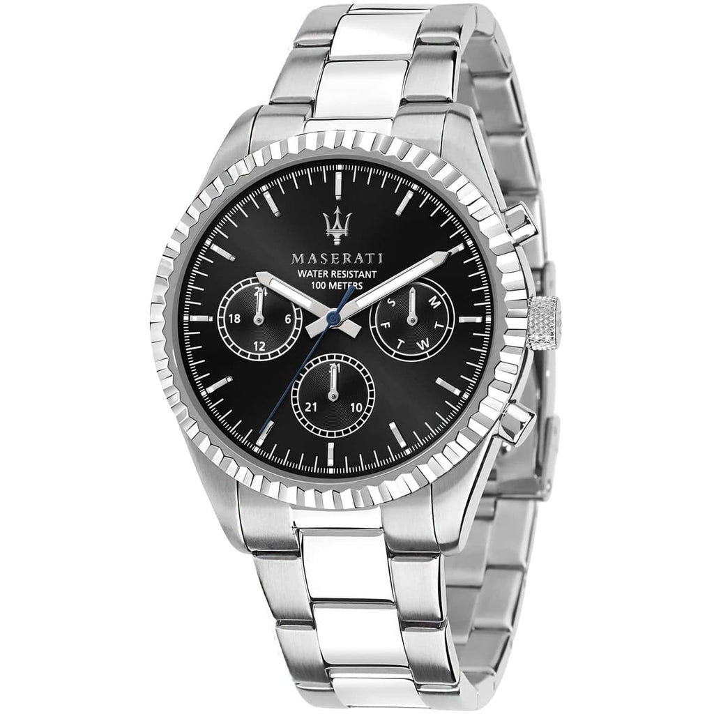 Maserati Competizione R8853100023 43mm Men’s Quartz Watch – Black Multi-Function Dial & Silver-Tone Link Bracelet