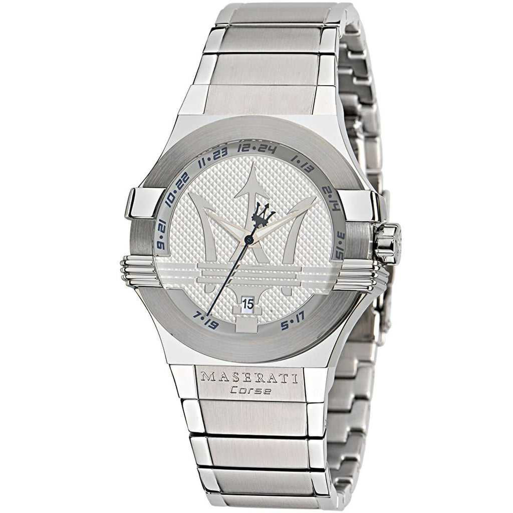 Maserati Potenza Corse R8853108002 42mm Men’s Quartz Watch – Silver Waffle Dial & Silver-Tone Link Bracelet