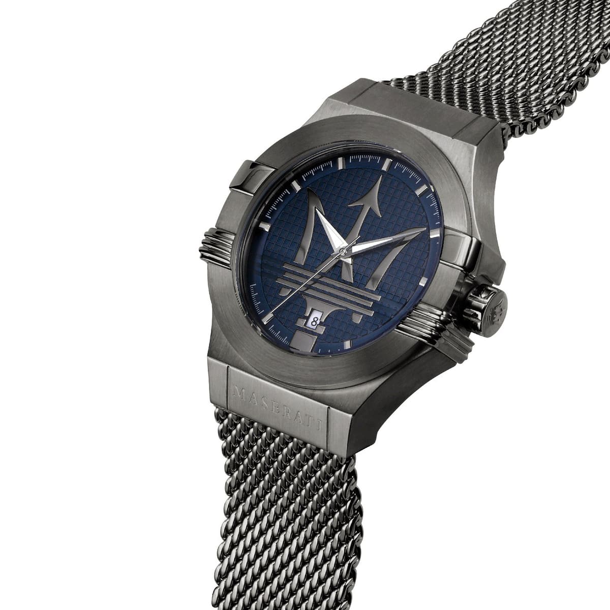 Maserati Potenza R8853108005 42mm Men’s Quartz Watch – Blue Textured Dial & Grey Stainless Steel Mesh Strap