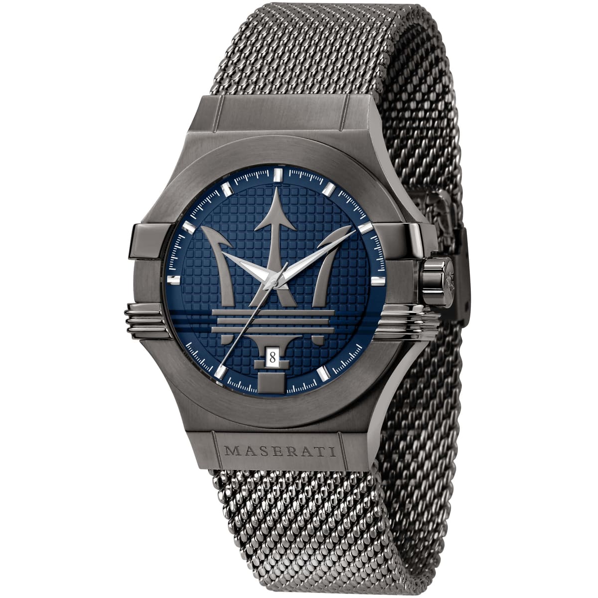 Maserati Potenza R8853108005 42mm Men’s Quartz Watch – Blue Textured Dial & Grey Stainless Steel Mesh Strap
