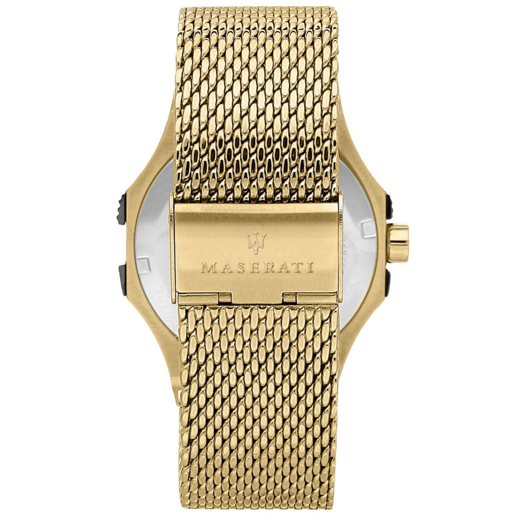 Maserati Potenza R8853108006 42mm Men’s Quartz Watch – Black Textured Dial & Gold Stainless Steel Mesh Strap
