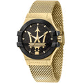 Maserati Potenza R8853108006 42mm Men’s Quartz Watch – Black Textured Dial & Gold Stainless Steel Mesh Strap