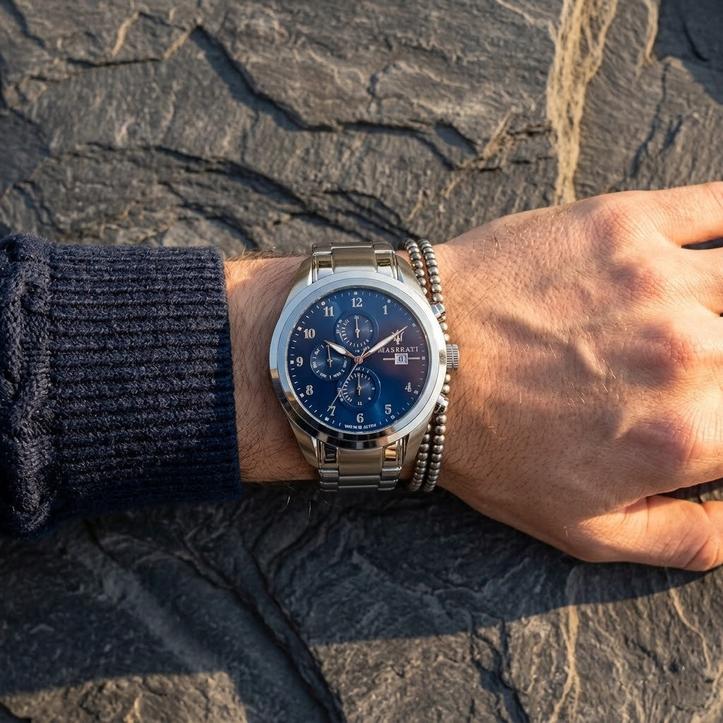 Maserati Traguardo R8853112505 45mm Men’s Quartz Watch – Blue Sunray Dial & Silver-Tone Link Bracelet