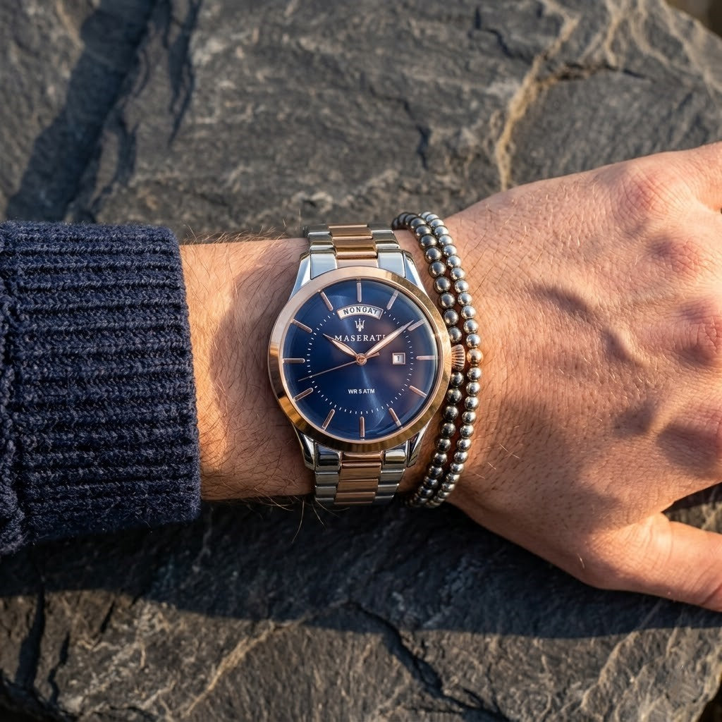 Maserati Tradizione R8853125001 40mm Men’s Quartz Watch – Blue Sunray Dial & Two-Tone Link Bracelet