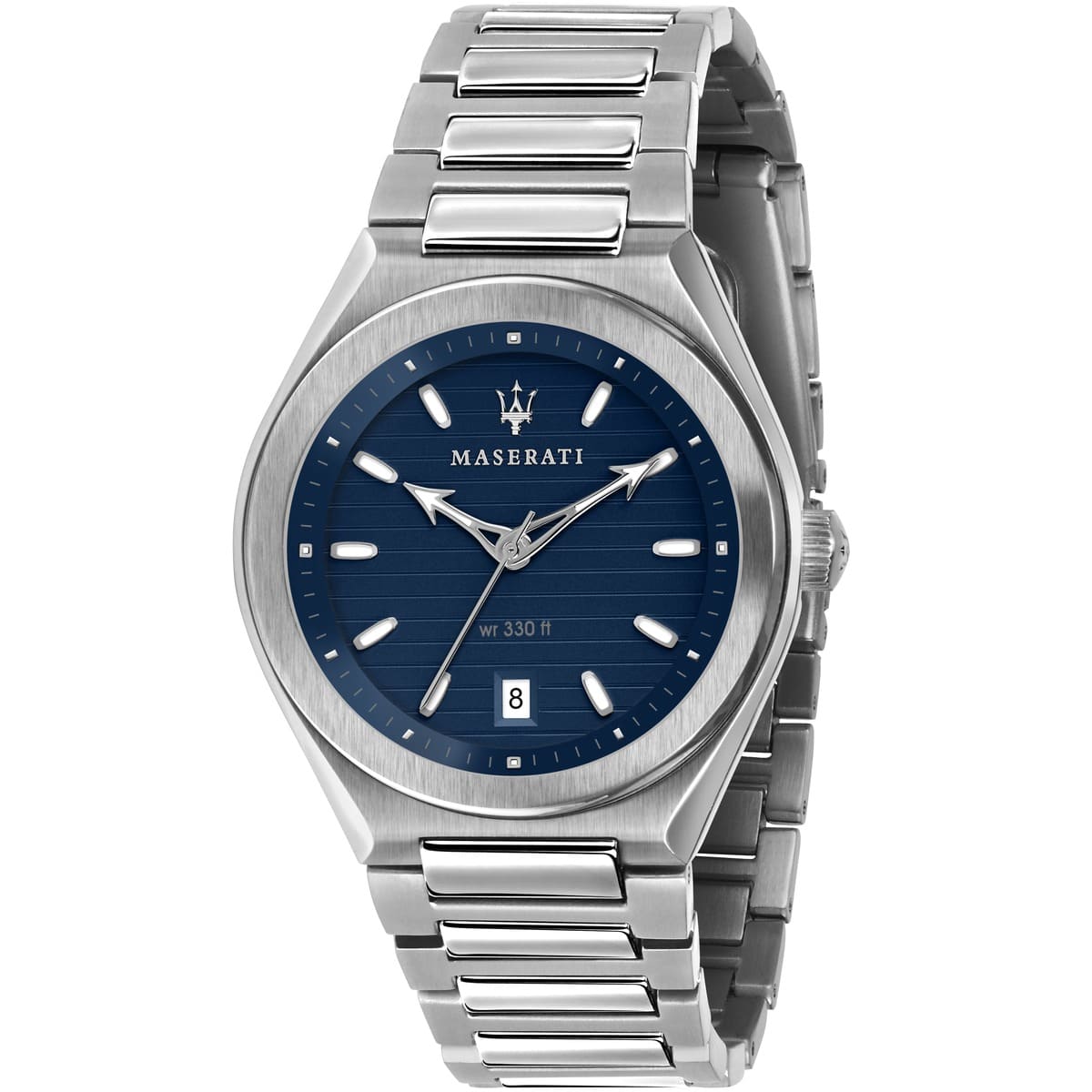 Maserati Triconic R8853139002 43mm Men’s Quartz Watch – Blue Striped Dial & Silver Link Bracelet