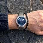 Maserati Triconic R8853139002 43mm Men’s Quartz Watch – Blue Striped Dial & Silver Link Bracelet