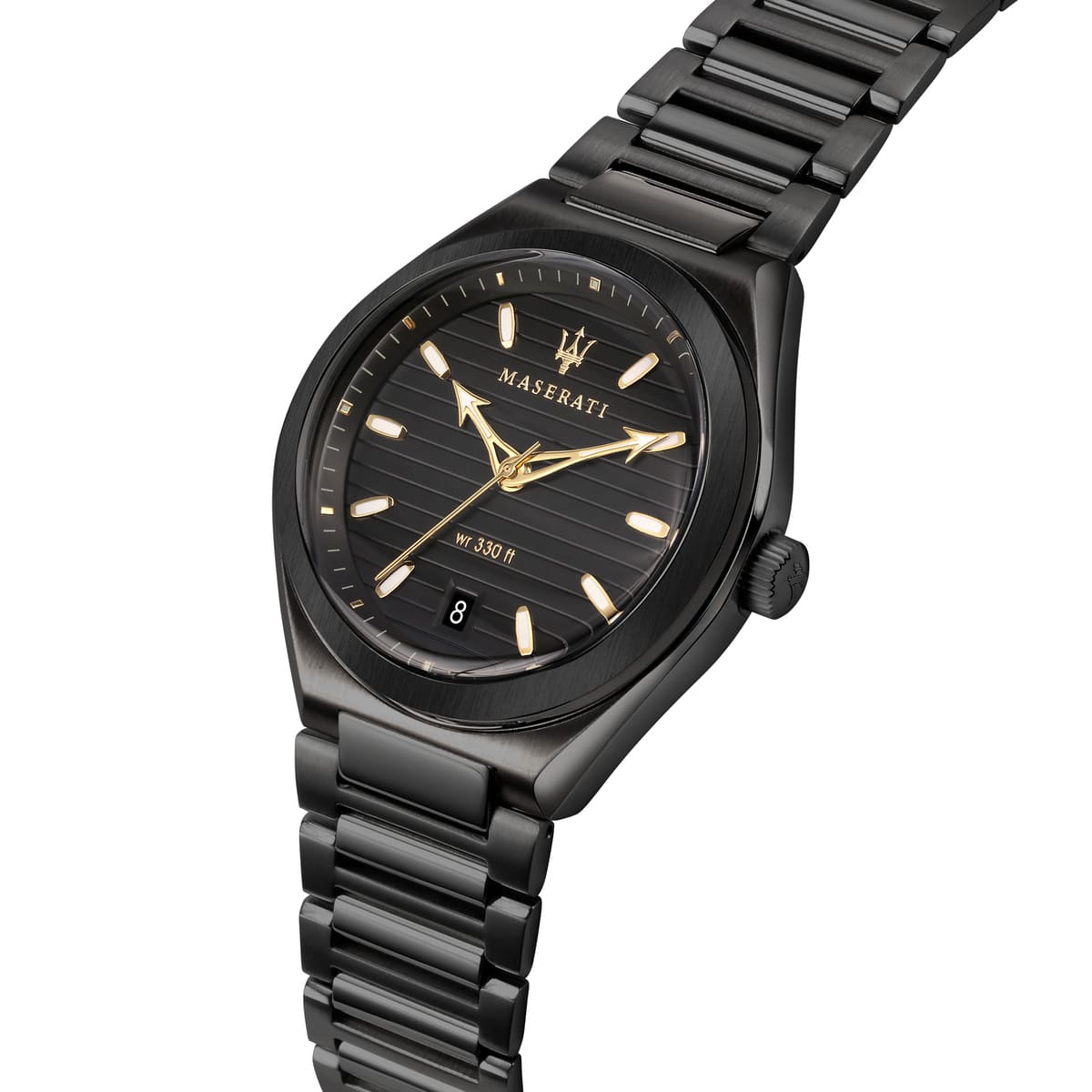 Maserati Triconic R8853139004 43mm Men’s Quartz Watch – Black Striped Dial & Black Link Bracelet