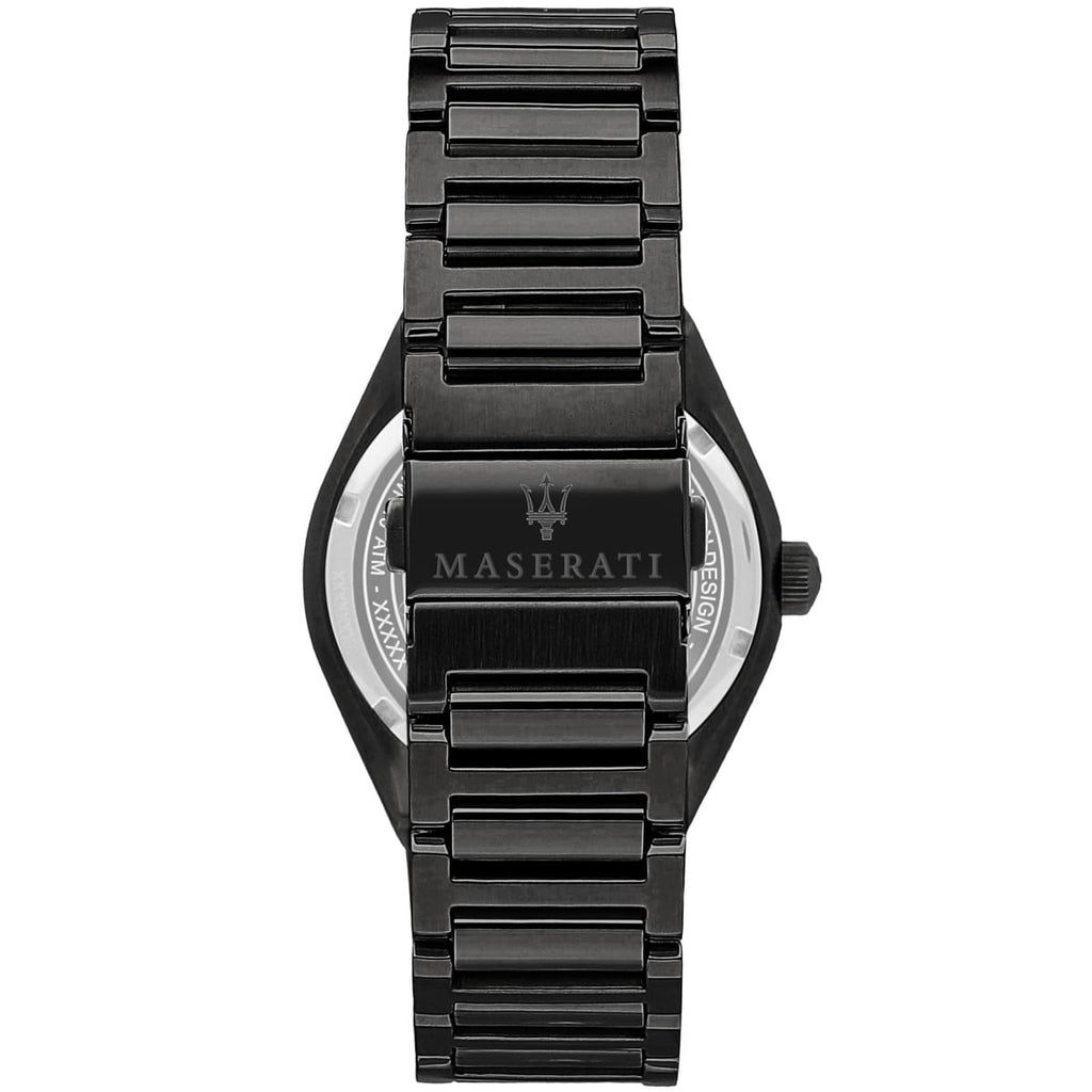 Maserati Triconic R8853139004 43mm Men’s Quartz Watch – Black Striped Dial & Black Link Bracelet