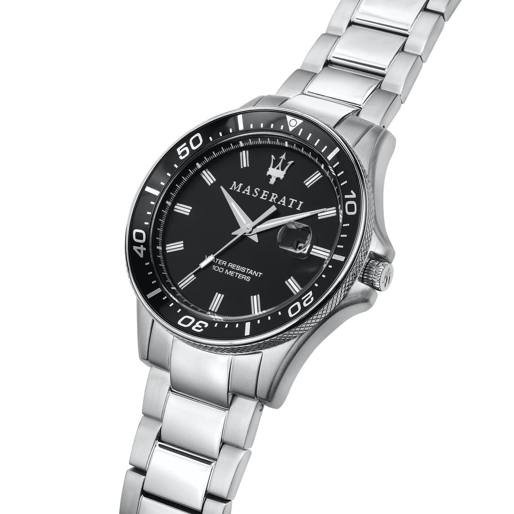 Maserati Sfida R8853140002 44mm Men’s Quartz Watch – Black Sunray Dial & Silver-Tone Link Bracelet