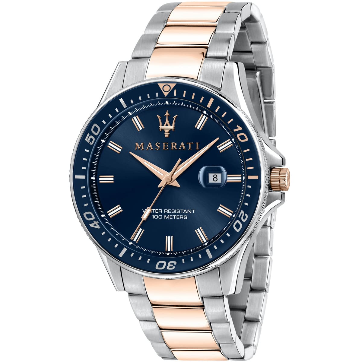 Maserati Sfida R8853140003 44mm Men’s Quartz Watch – Blue Sunray Dial & Two-Tone Link Bracelet