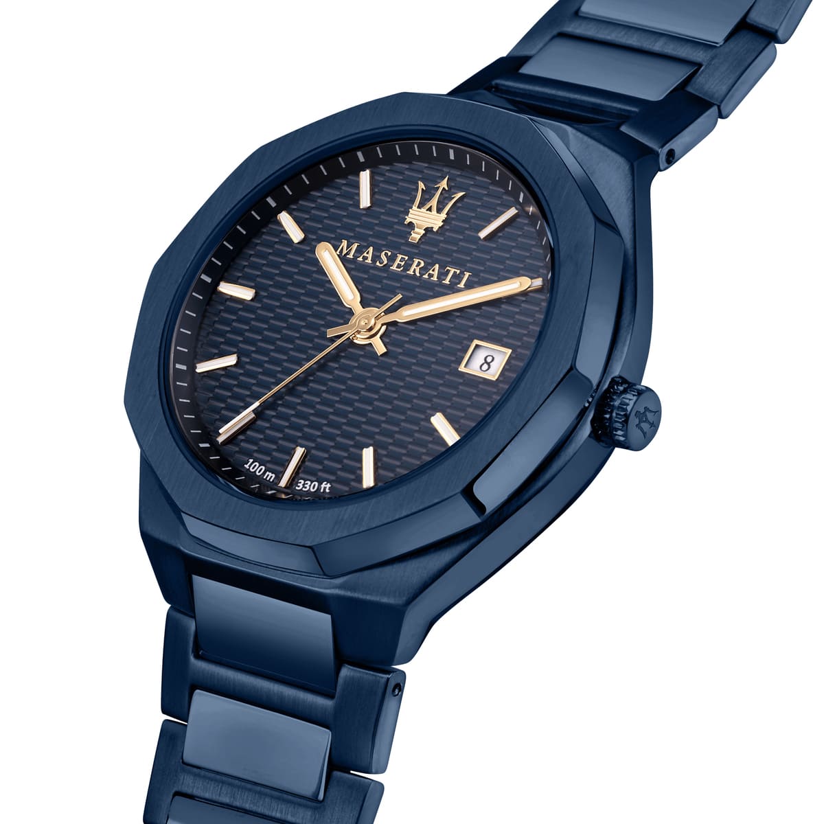 Maserati Stile Blue Edition R8853141001 45mm Men’s Quartz Watch – Blue Waffle-Textured Dial & Blue Link Bracelet
