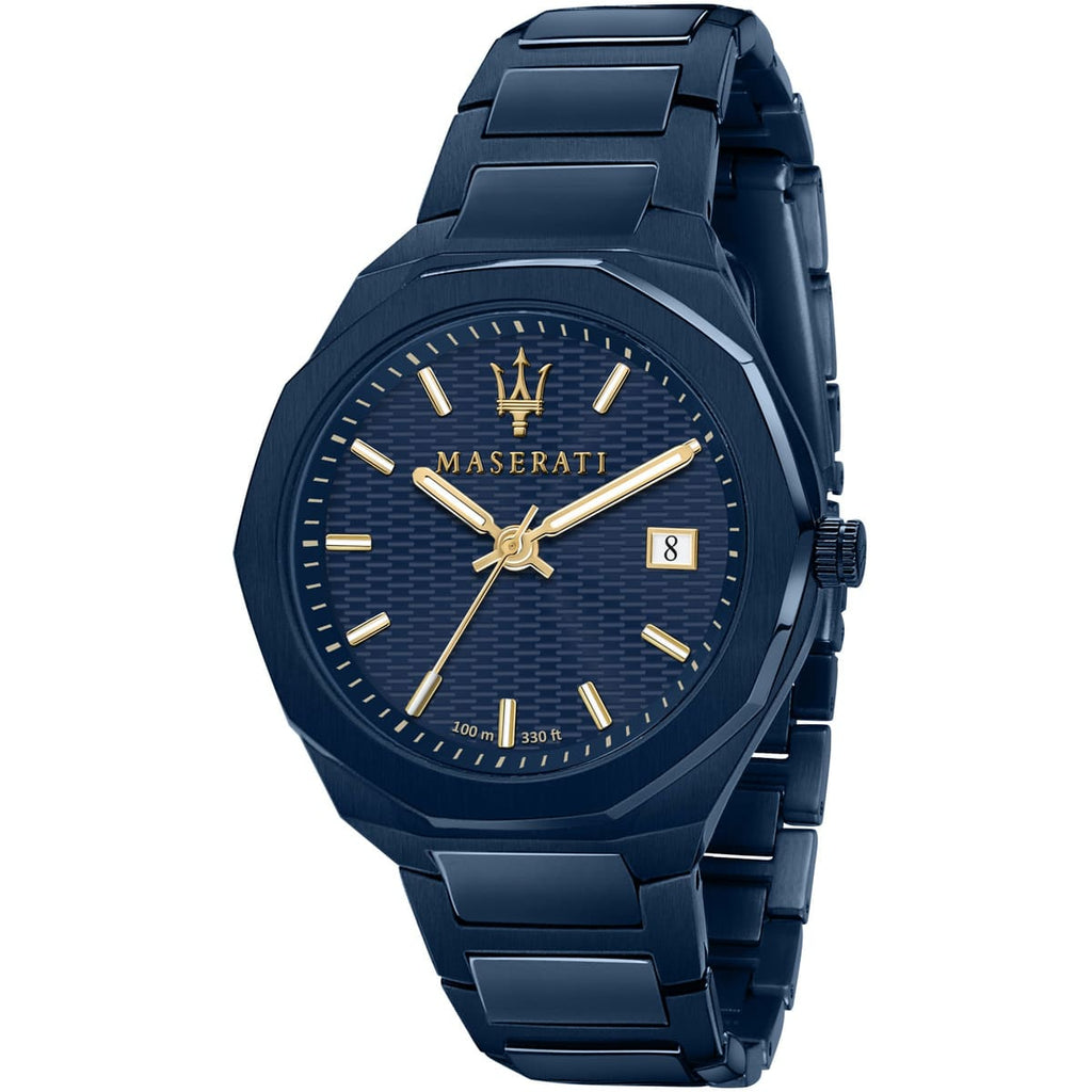 Maserati Stile Blue Edition R8853141001 45mm Men’s Quartz Watch – Blue Waffle-Textured Dial & Blue Link Bracelet