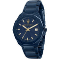 Maserati Stile Blue Edition R8853141001 45mm Men’s Quartz Watch – Blue Waffle-Textured Dial & Blue Link Bracelet