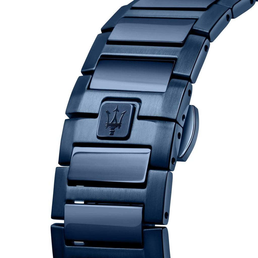 Maserati Stile Blue Edition R8853141001 45mm Men’s Quartz Watch – Blue Waffle-Textured Dial & Blue Link Bracelet