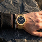 Maserati Stile R8853142004 45mm Men’s Quartz Watch – Black Waffle-Textured Dial & Gold Link Bracelet
