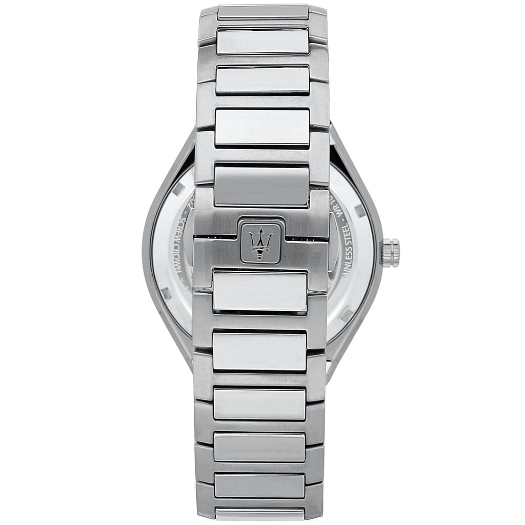 Maserati Stile R8853142005 45mm Men’s Quartz Watch – Silver/white Waffle-Textured Dial & Silver Link Bracelet