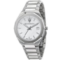Maserati Stile R8853142005 45mm Men’s Quartz Watch – Silver/white Waffle-Textured Dial & Silver Link Bracelet