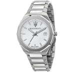 Maserati Stile R8853142005 45mm Men’s Quartz Watch – Silver/white Waffle-Textured Dial & Silver Link Bracelet