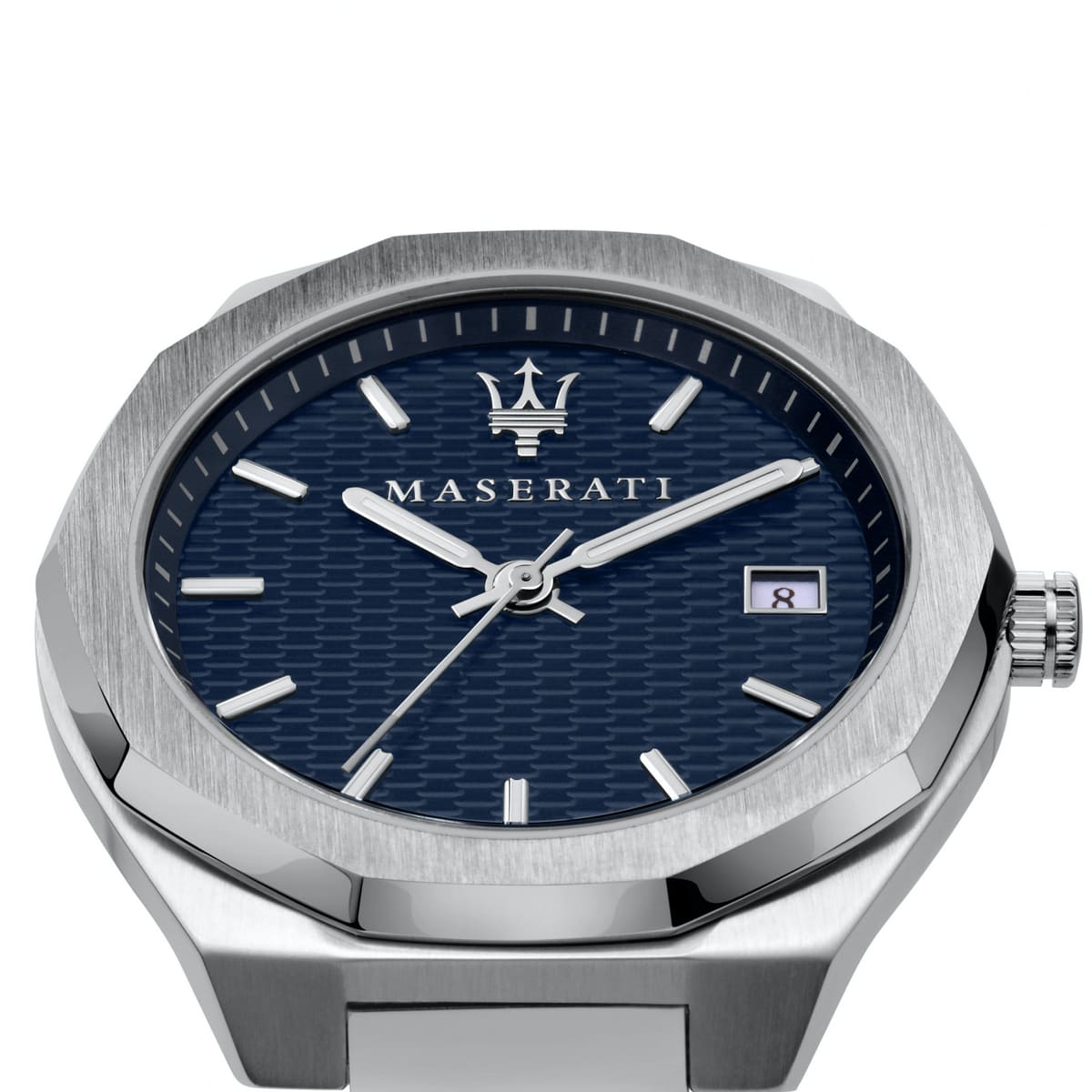 Maserati Stile R8853142006 45mm Men’s Quartz Watch – Blue Waffle-Textured Dial & Silver Link Bracelet
