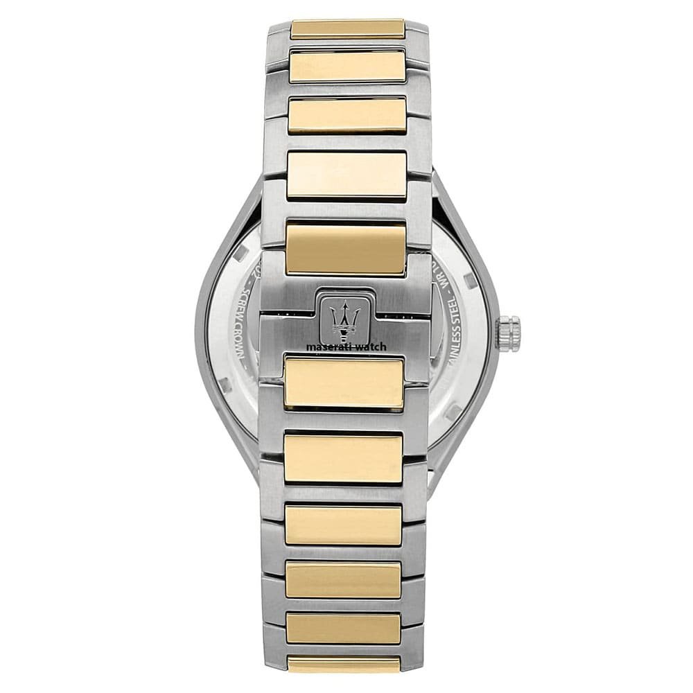 Maserati Stile R8853142008 45mm Men’s Quartz Watch – Blue Waffle-Textured Dial & Silver & Gold Link Bracelet