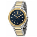 Maserati Stile R8853142008 45mm Men’s Quartz Watch – Blue Waffle-Textured Dial & Silver & Gold Link Bracelet