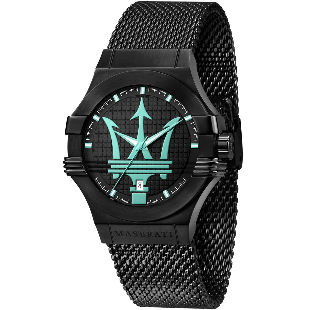 Maserati Potenza R8853144002 42mm Men’s Quartz Watch – Black Waffle Dial & Black Mesh Strap