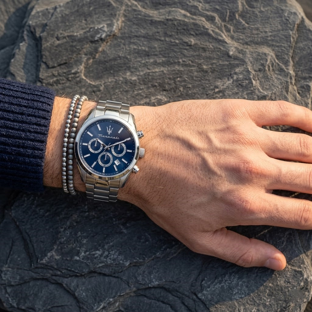 Maserati Attrazione R8853151005 43mm Men’s Chronograph Watch – Blue Sunray Dial & Silver-Tone Link Bracelet